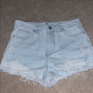 Light Washed Ripped Denim Shorts